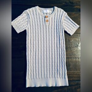 SWEET THREADS LIGHT BLUE STRIPE CABLE  KNIT SWEATER Size 8